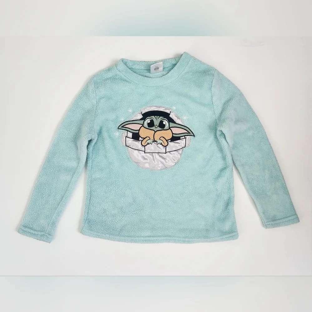 DISNEY 100 STAR WARS‎ SOFT FLEECE TEAL BABY YODA GROGRU PAJAMA TOP SZ S XS 0-2